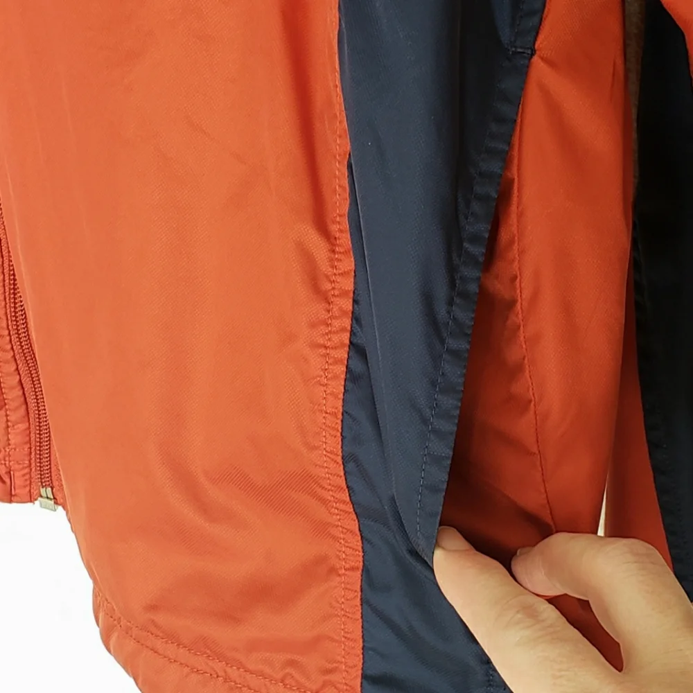 Vintage Adidas Windbreaker Jacket Men Size L Orange Blue Striped Full Zip Lined - Picture 7 of 11